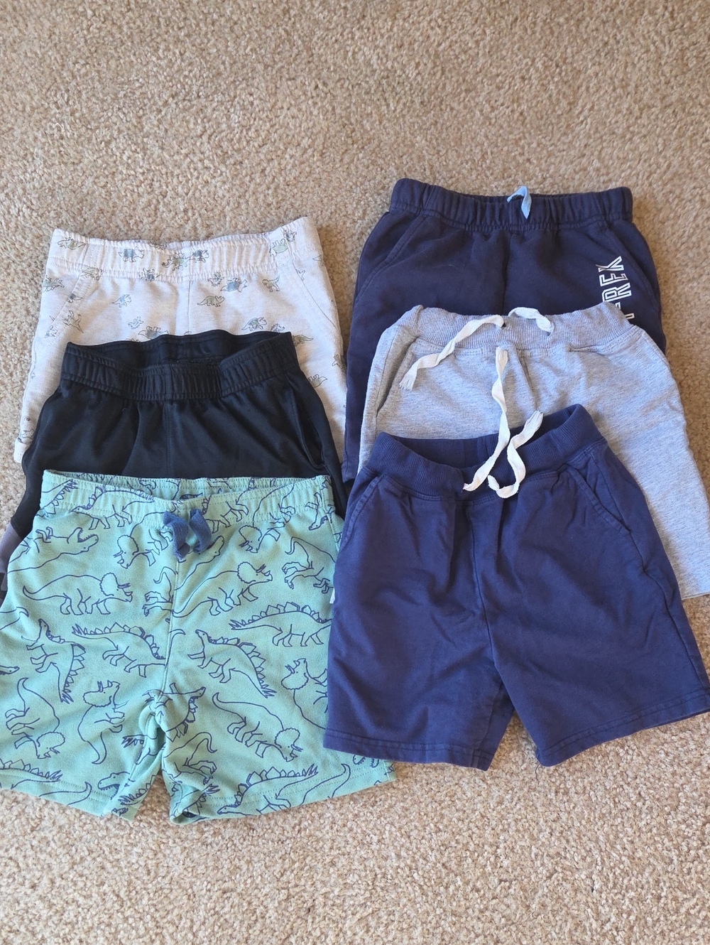 Kids Shorts Bundle - Navy, Gray, Black, Mint Dinosaur 6 Pairs 5t